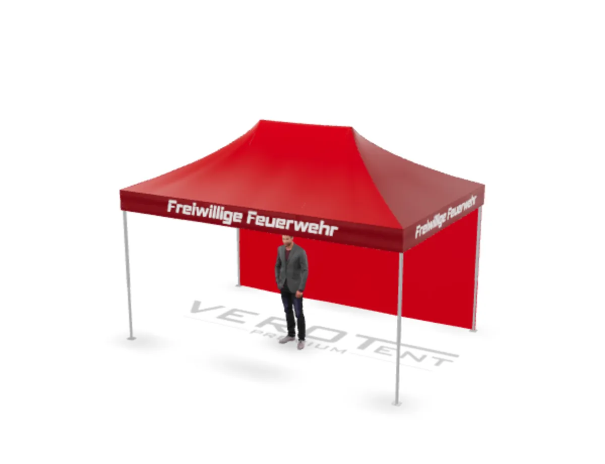 Feuerwehrzelt 3 x 4,5 m mit Druck in 3D