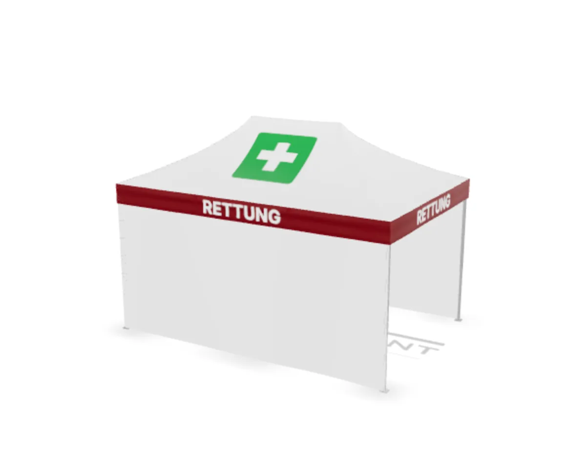 Einsatzzelt Rettung 3 x 4,5 m mit Druck in 3D
