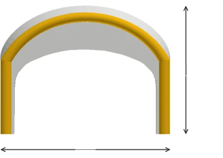 Luftzelt Arc Breitseite mit Länge und Gesamthöhe