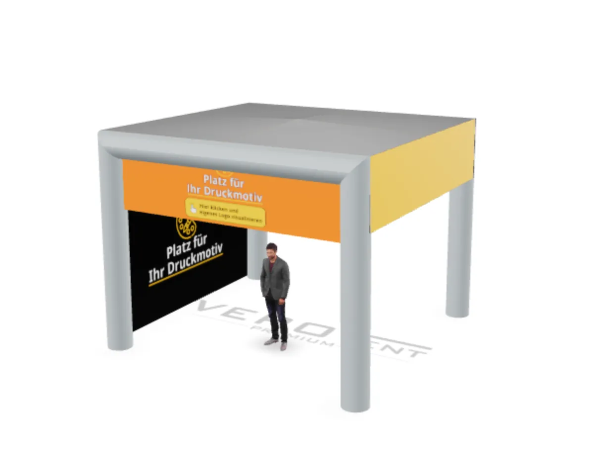 Luftzelt Cube mit Druck – 3D-Ansicht