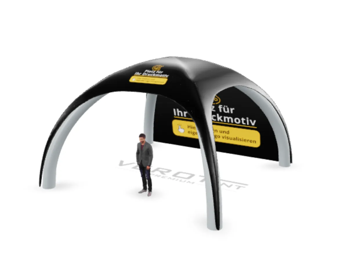 Luftzelt Dome mit Druck – 3D-Ansicht