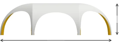 Luftzelt Hex-Stretch Breitseite mit Länge und Gesamthöhe