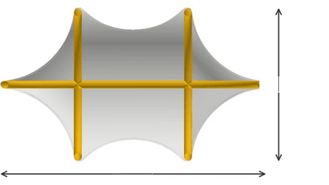 Luftzelt Hex-Stretch Draufsicht mit Länge und Breite