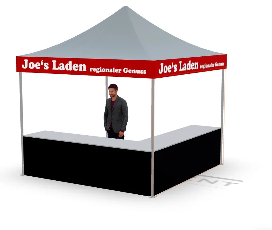 Firmenzelt mit Theke Entwurf Joe's Laden aus dem 3D-Konfigurator