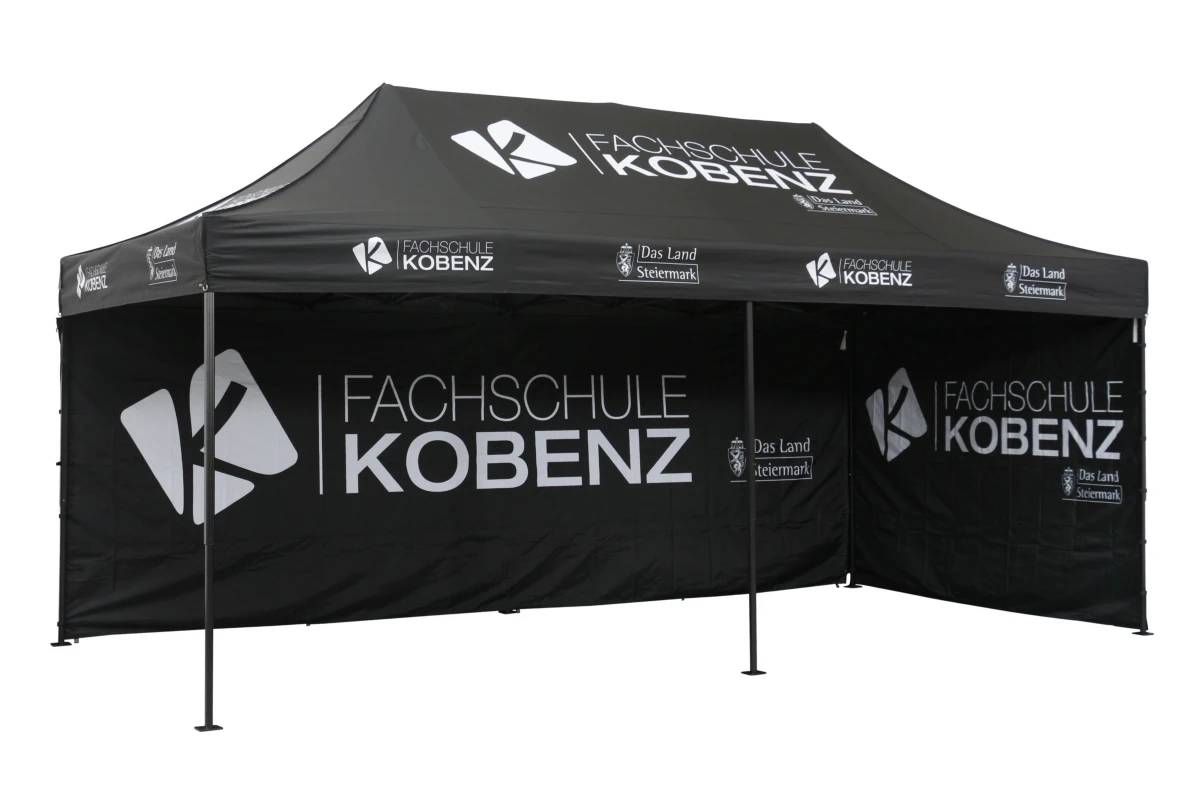 Faltzelt bedruckt Fachschule Kobenz