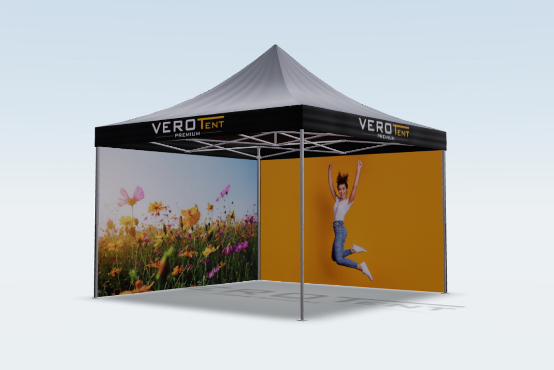 3D-Konfigurator Faltzelt 4x4 mit Seitenteile bedruckt VeroTENT