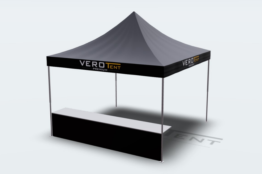 Faltpavillon 4x4 mit Theke auf der Vorderseiten