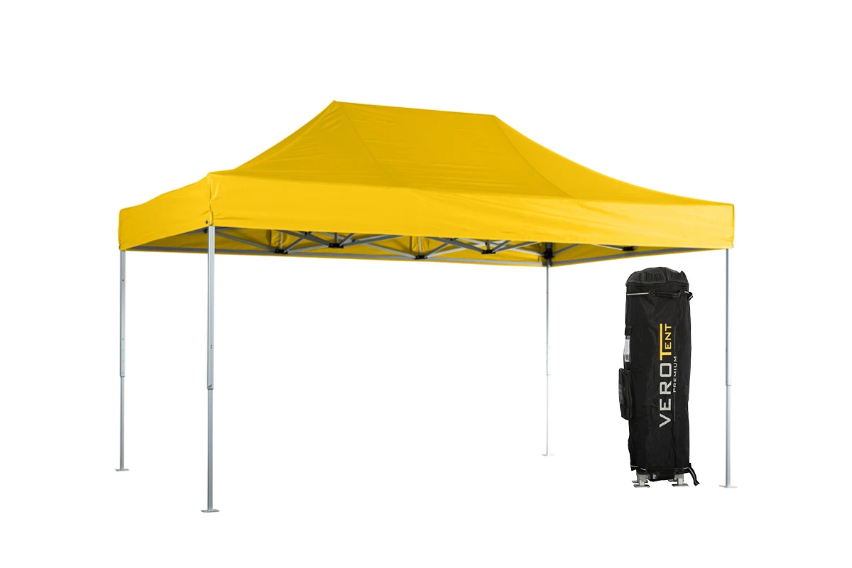 Gelbes Faltzelt 4x6 m 4 Standbeine VeroTENT mit Tragetasche