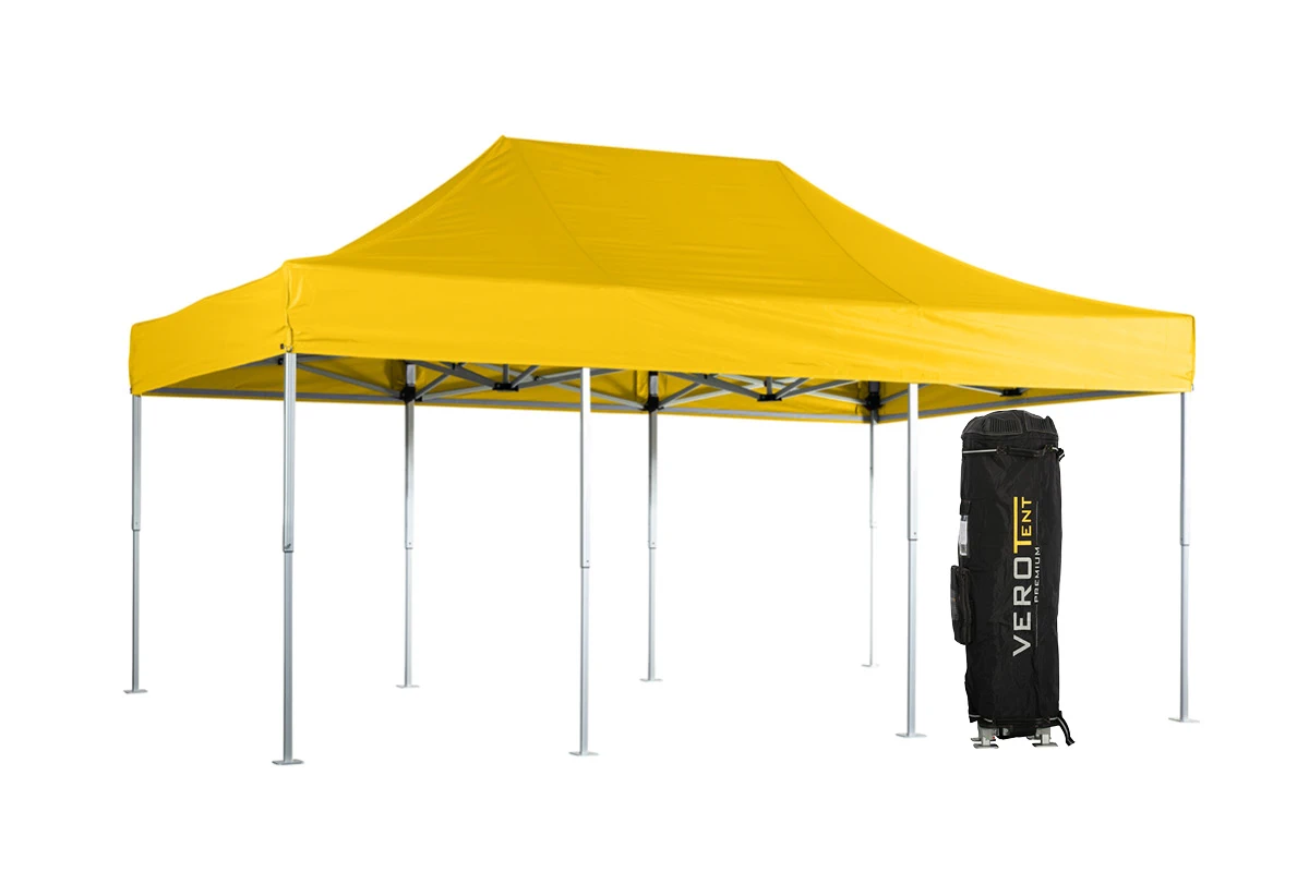 Gelbes Faltzelt 4x6 m 8 Standbeine VeroTENT mit Tragetasche