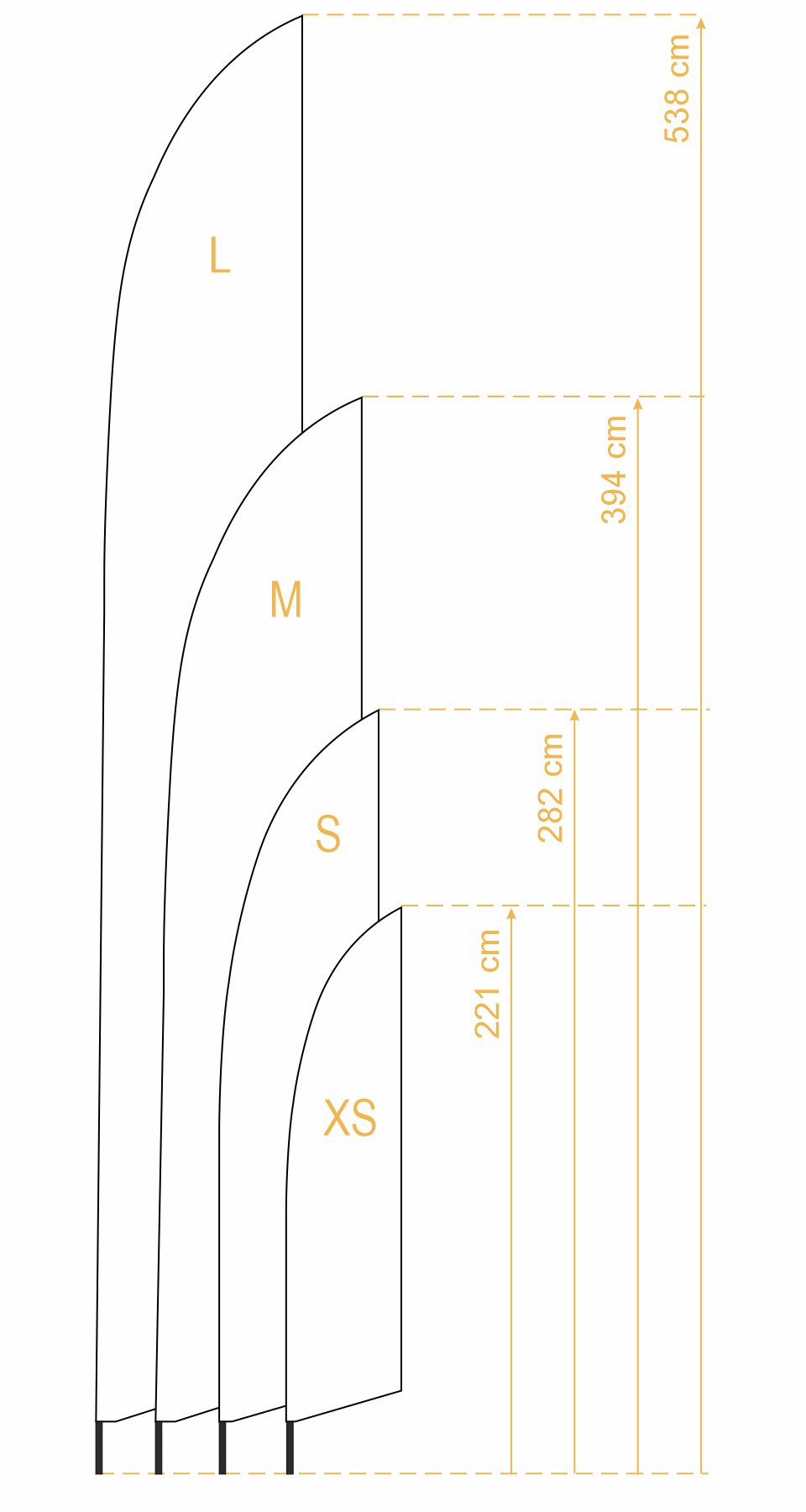 Spitze Form Wing in 4 verschiedenen Größen
