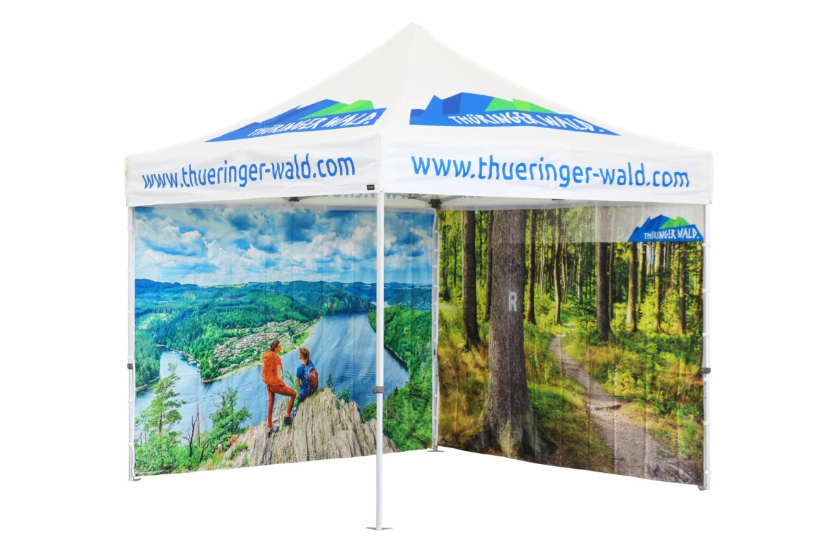 Faltzelt mit Logo und Fotodruck thueringer-wald