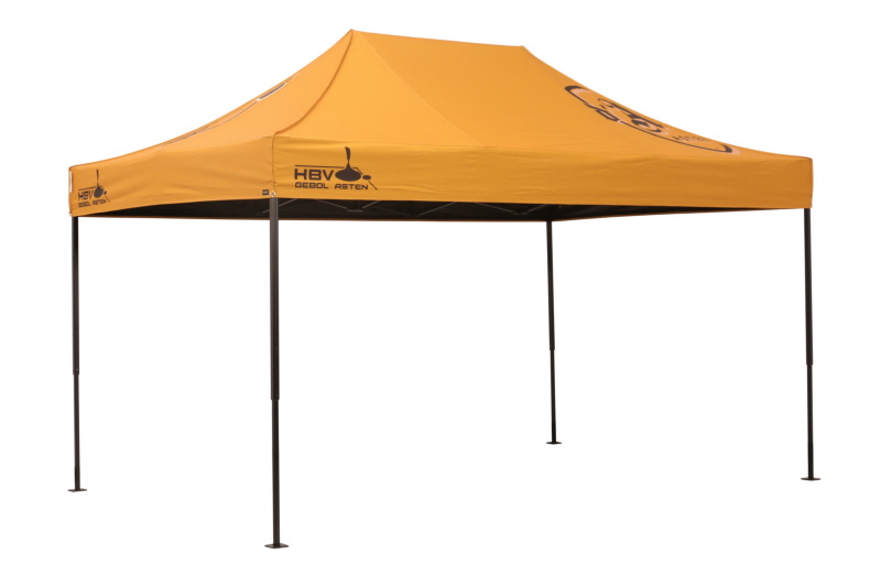 Faltzelt 4x6 bedruckt mit schwarzem Zeltgestell Gebol HBV