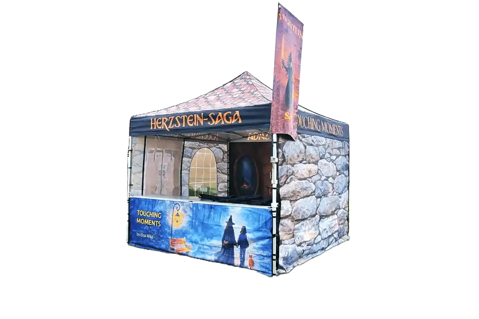 Bedrucktes Faltzelt von unserem Kunden Herzstein-Saga