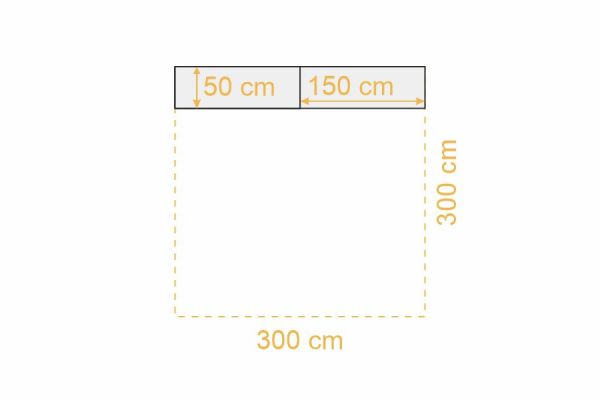 Schema Thekensystem Faltzelt 3x3 – Theke auf einer Seite, 300 x 50 cm