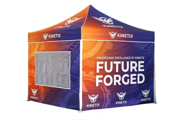 Faltzelt 3x3 Classic mit bedruckten Seitenwänden und Panoramafenster – Kinetix, Foto