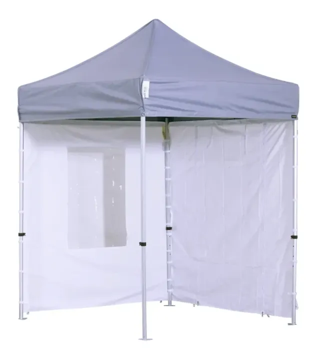 Faltpavillon 2x2 Starter mit grauem Dach, geschlossener Seitenwand und Seitenwand mit Fenster – Foto