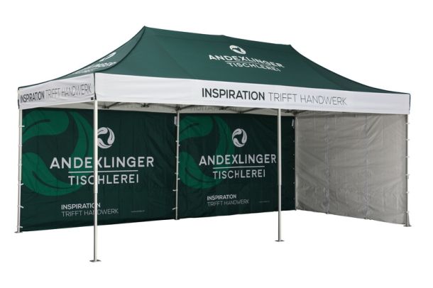 Faltzelt 4x6 bedruckt mit Wänden Tischlerei Andexlinger
