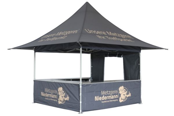 Faltzelt 3x3 mit Vordach und Theke – Metzgerei Niedermann, VeroTENT