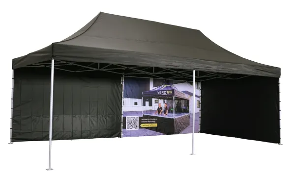 Faltzelt 4x8 mit bedruckter Seitenwand &ndash; echtes Foto