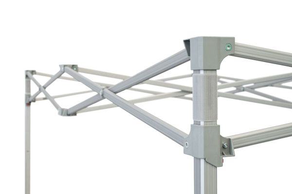 Eckverbinder des Faltzelt-Gestells Serie Classic – Standbein, Dachstangen und Scherenarme verschraubt