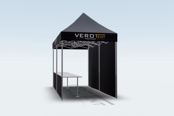 Faltzelt 2x4 mit Thekensystem &ndash; Theke an der 2-m-Seite, Ansicht aus dem 3D-Konfigurator