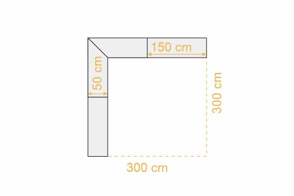 Schema Thekensystem Faltzelt 3x3 – Theke auf zwei Seiten in L-Form