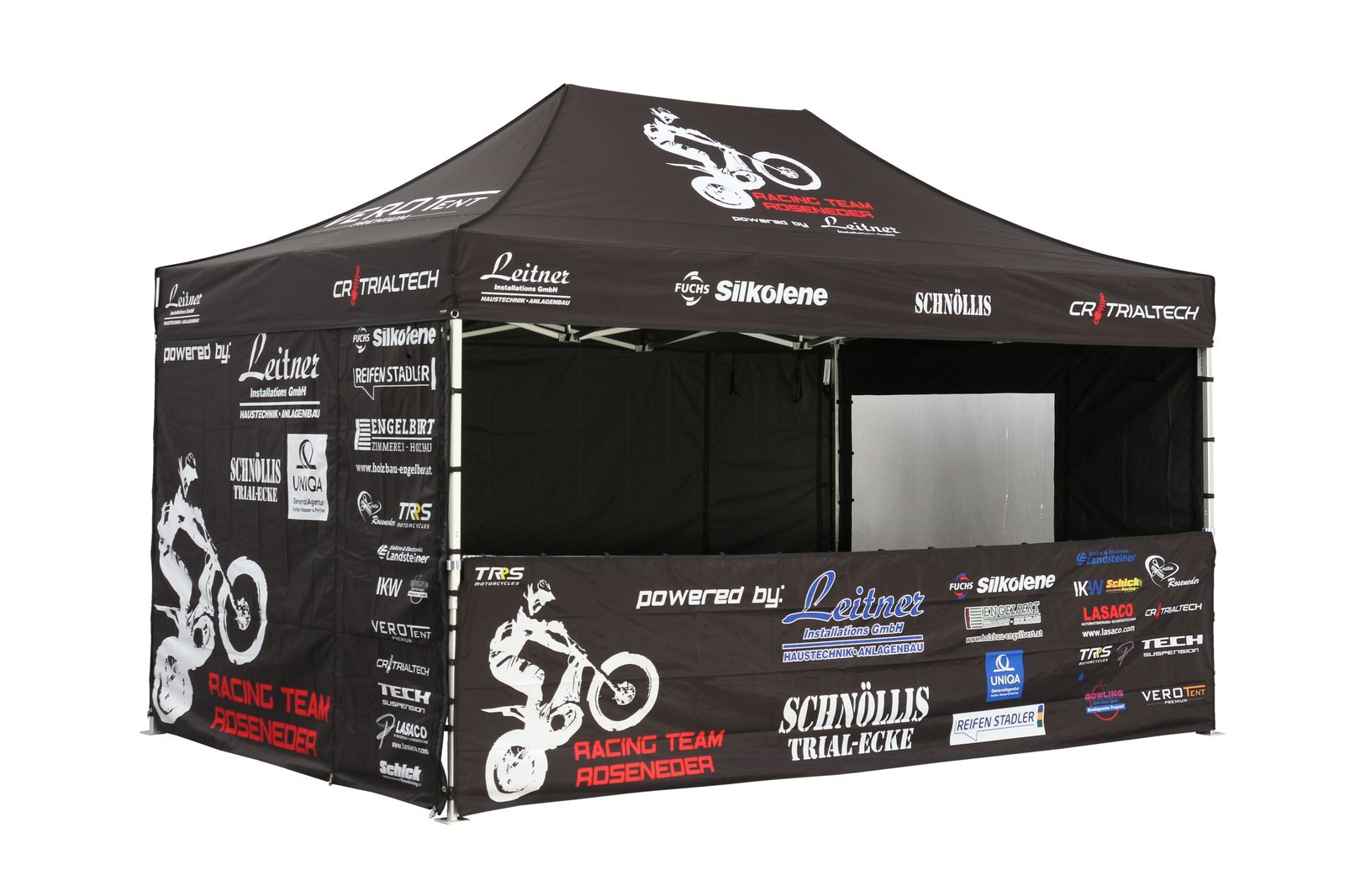 Bedrucktes Faltzelt 3x4,5 m mit Seitenwänden – Racing Team Roseneder