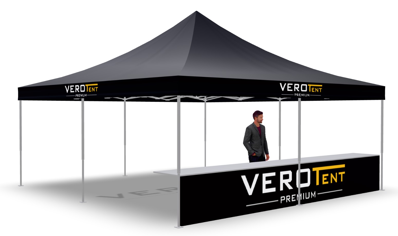 Faltzelt 6x6 m mit Theke auf einer Seite (3D-Ansicht)
