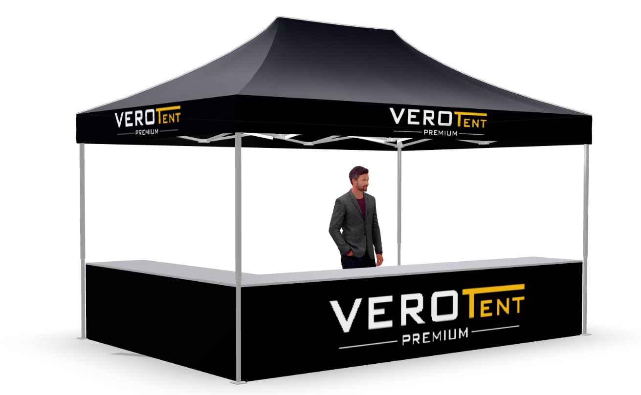 Faltzelt 3x4,5 m mit Theke in L-Form (3D-Ansicht)