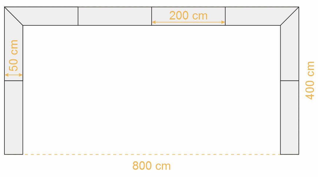Maße Thekensystem Faltzelt 4x8 m, U-Form (Draufsicht)