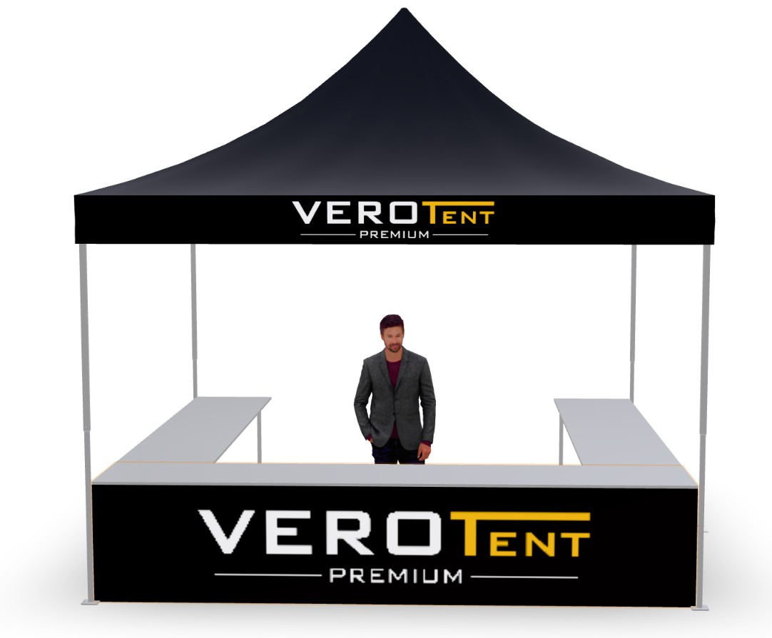 Faltzelt 4x4 m mit Theke in U-Form, zweite Ansicht (3D)