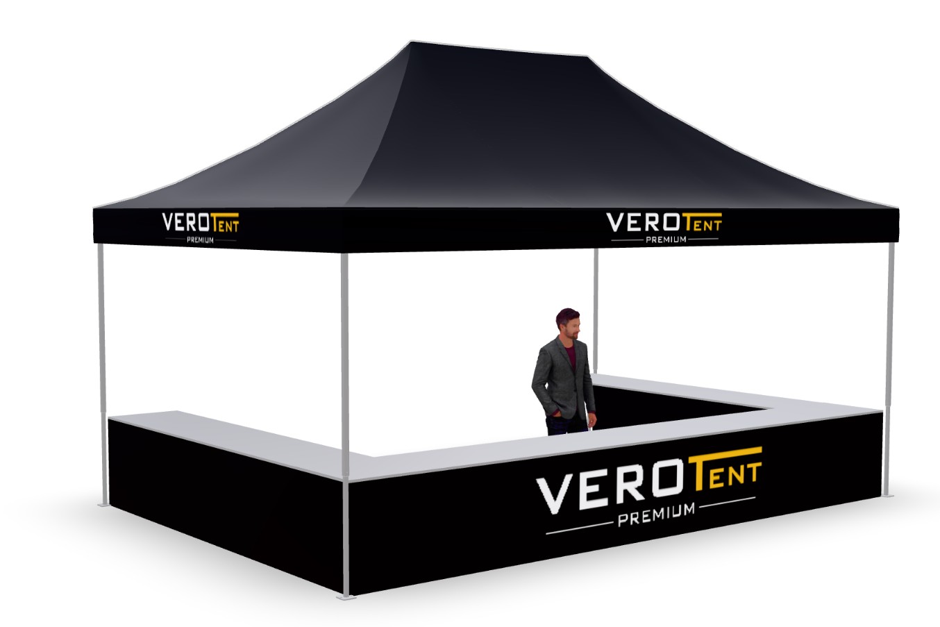 Faltzelt 4x6 m mit Theke in U-Form (3D-Ansicht)