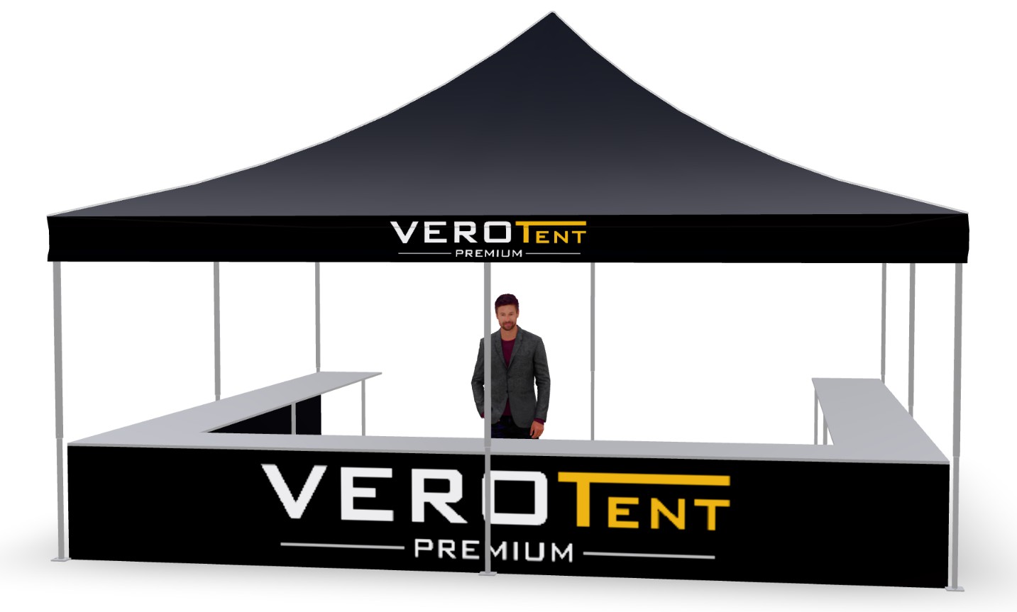 Faltzelt 6x6 m mit Theke in U-Form, zweite Ansicht (3D)