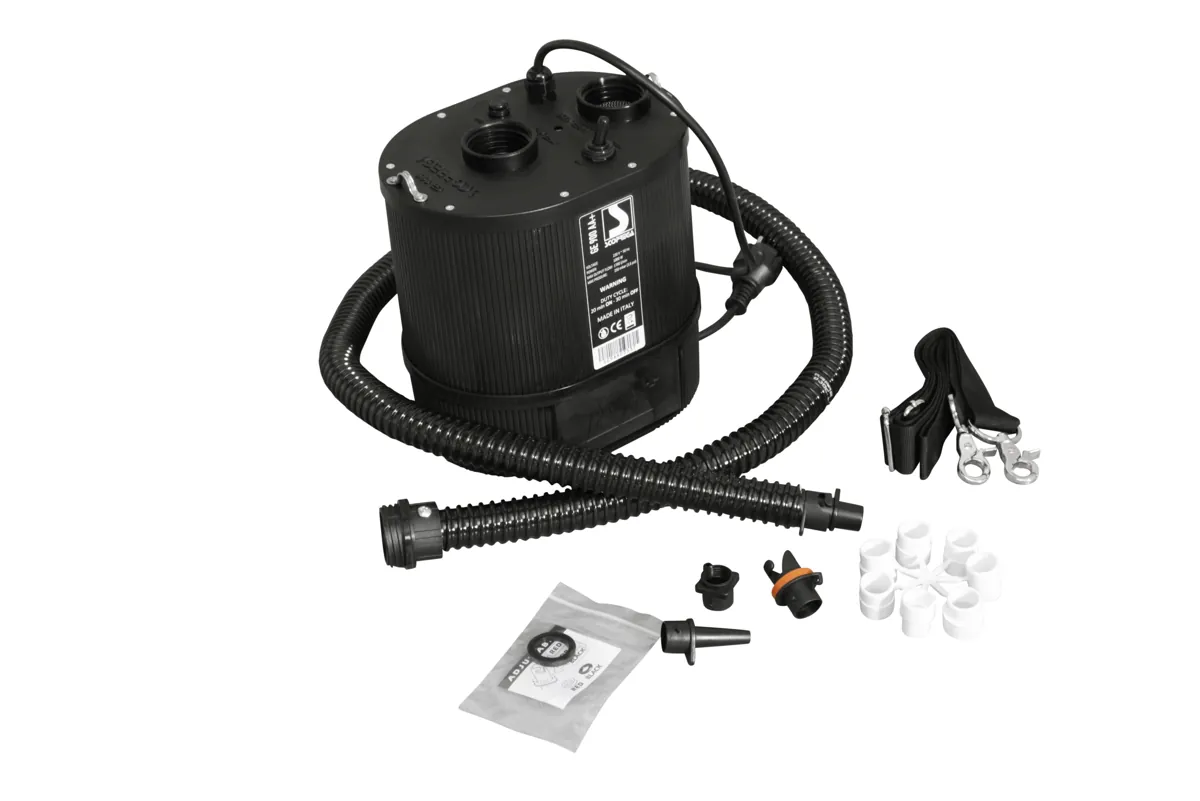 Elektropumpe GE 900 für Luftzelte mit Schlauch, Ventiladaptern und Tragegurt