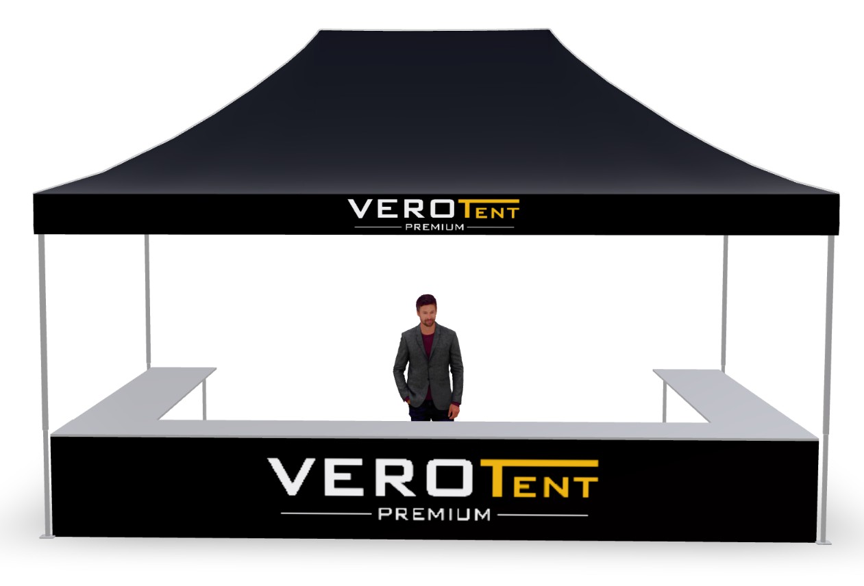 Faltzelt 4x6 m mit Theke in U-Form, zweite Ansicht (3D)