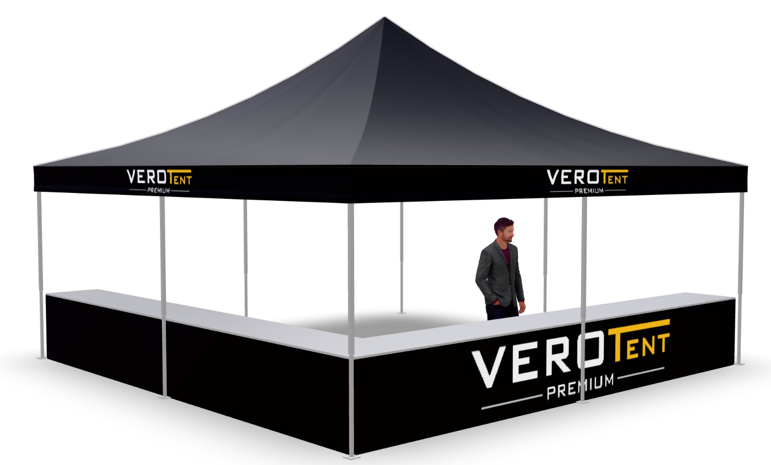 Faltzelt 6x6 m mit Theke in L-Form (3D-Ansicht)