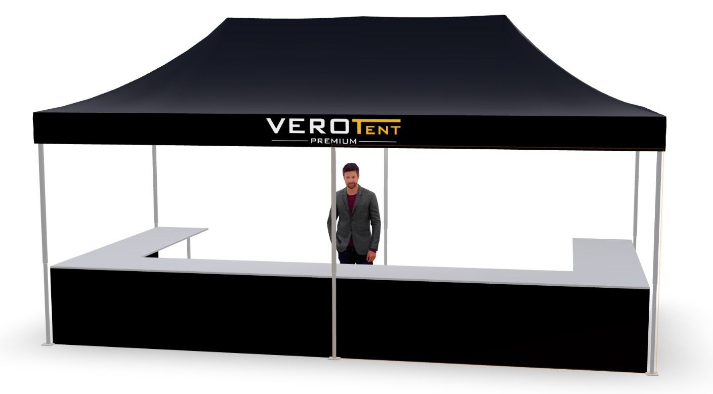 Faltzelt 3x6 m mit Theke in U-Form, zweite Ansicht (3D)