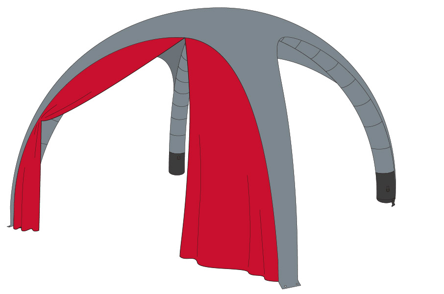 Luftzelt Classic Seitenwand mit Türe 5x5m, Farbe Rot