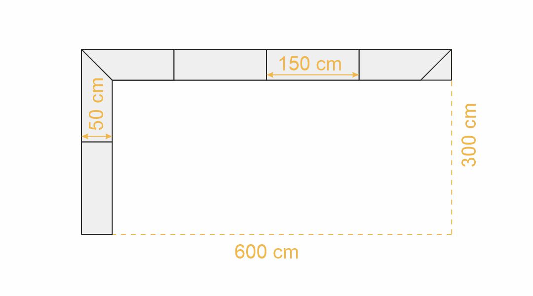 Maße Thekensystem Faltzelt 3x6 m, L-Form (Draufsicht)