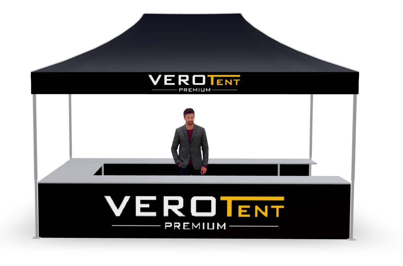 Faltzelt 3x4,5 m mit Theke in U-Form, zweite Ansicht (3D)