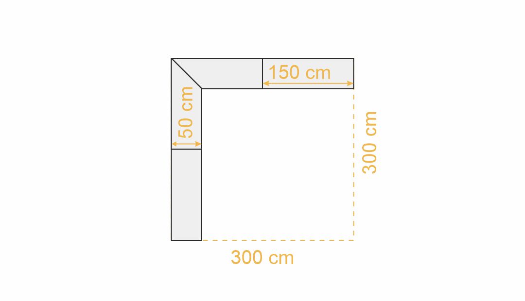 Maße Thekensystem Faltzelt 3x3 m, L-Form (Draufsicht)
