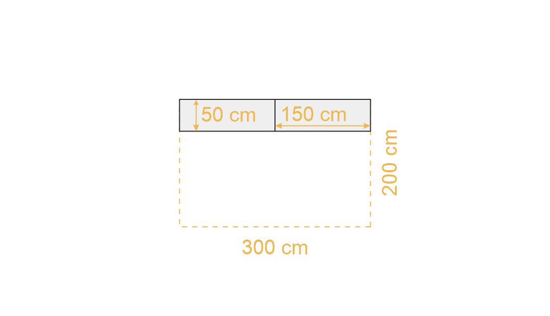 Maße Thekensystem Faltzelt 2x3 m, 1 Seite (Draufsicht)