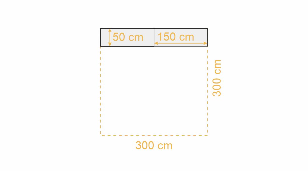 Maße Thekensystem Faltzelt 3x3 m, 1 Seite (Draufsicht)