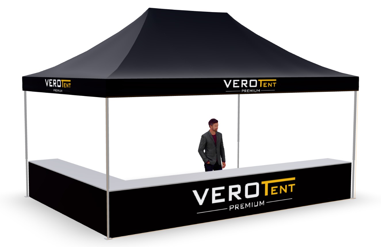 Faltzelt 4x6 m mit Theke in L-Form (3D-Ansicht)