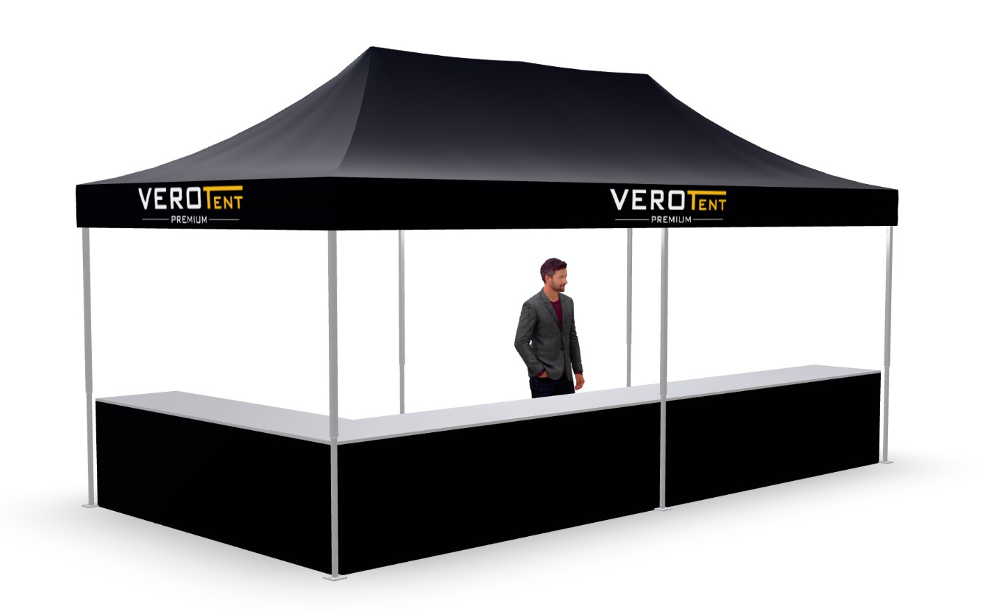 Faltzelt 3x6 m mit Theke in L-Form (3D-Ansicht)