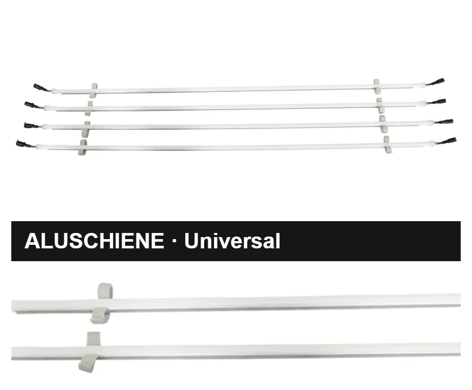 Universal-Befestigung mit Aluschiene und Klett in Silber – VeroTENT Faltzelt-Beleuchtung