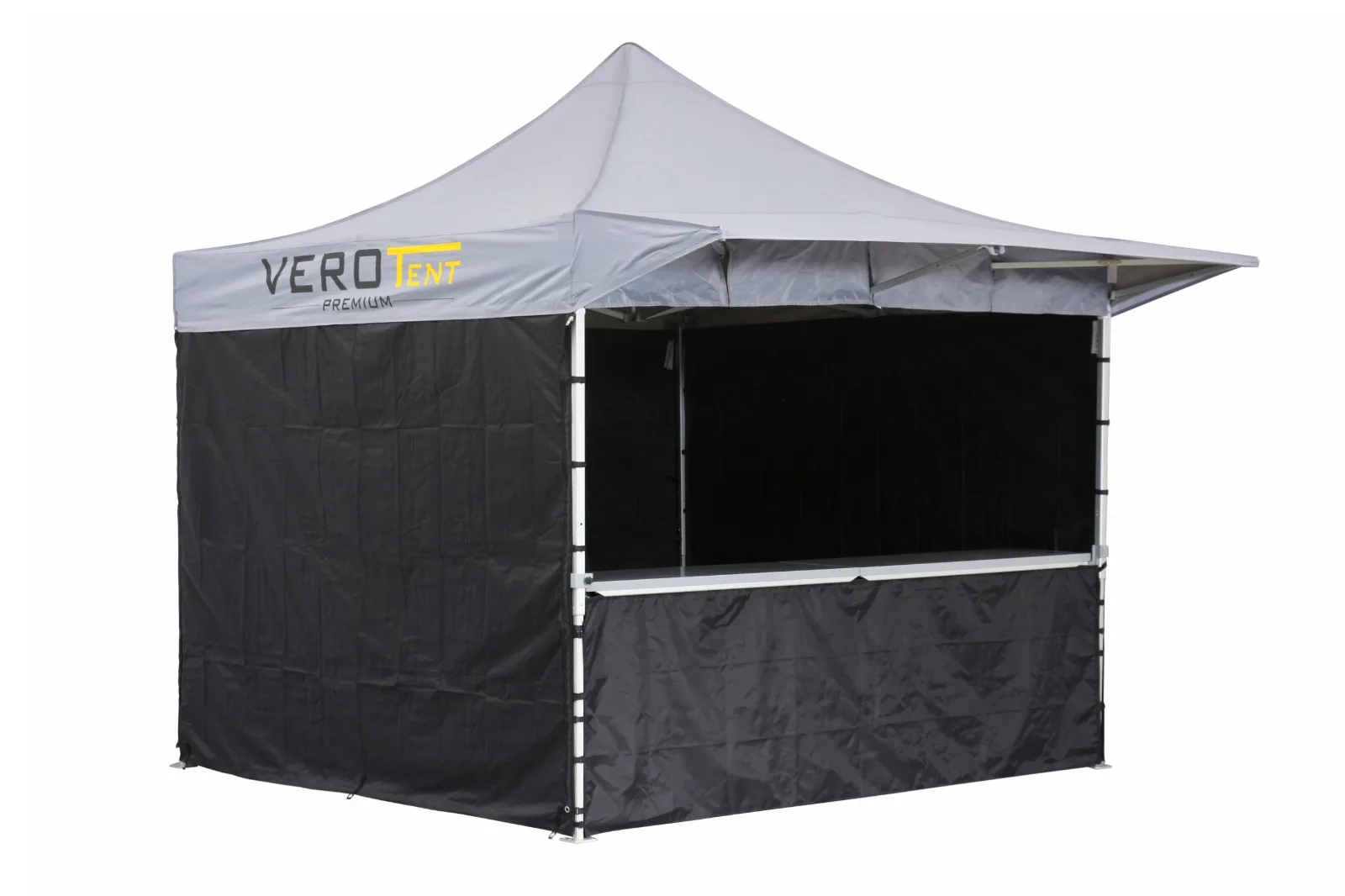 Faltzelt 3x3 m mit Vordach, Seitenwänden und Theke