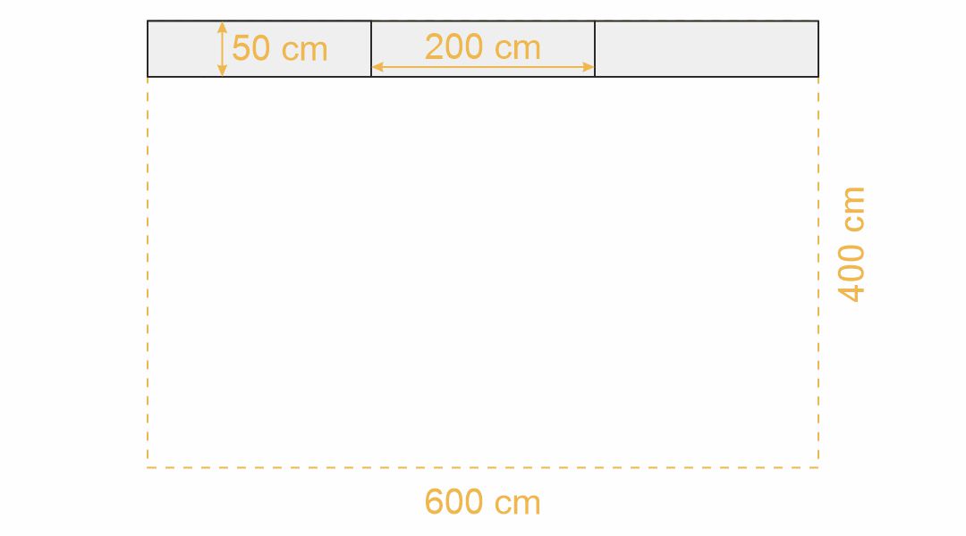 Maße Thekensystem Faltzelt 4x6 m, 1 Seite (Draufsicht)