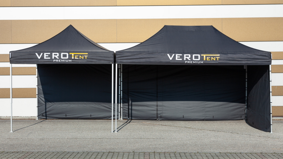 VeroTENT Faltzelte 3x3 m und 3x4,5 m nebeneinander – Faltzelt nach Größe