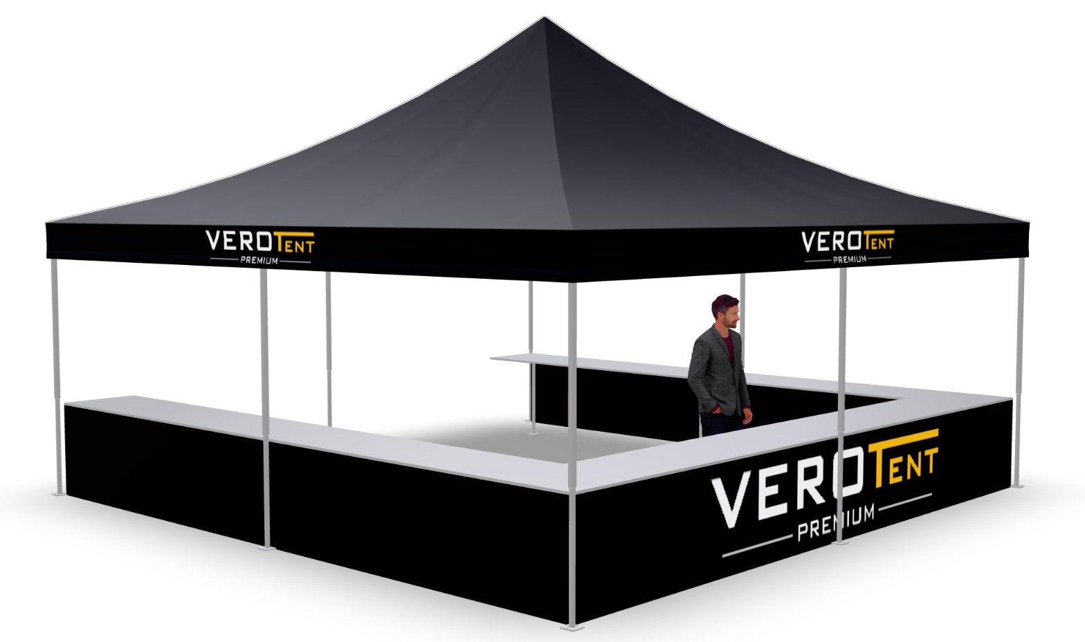 Faltzelt 6x6 m mit Theke in U-Form (3D-Ansicht)
